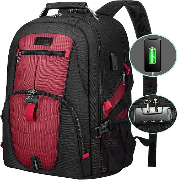 LOVEVOOK Large Backpack for Men 18.4 inch Heavy Duty Travel Laptop Backpack with USB Port Waterproof for Business Work (18 inch, Red)