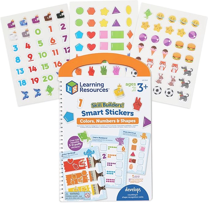 Learning Resources Skill Builders Smart Stickers Colors, Numbers, and Shapes, Reusable Sticker Book, Montessori Busy Book, Preschool Classroom Must Haves, Busy Books