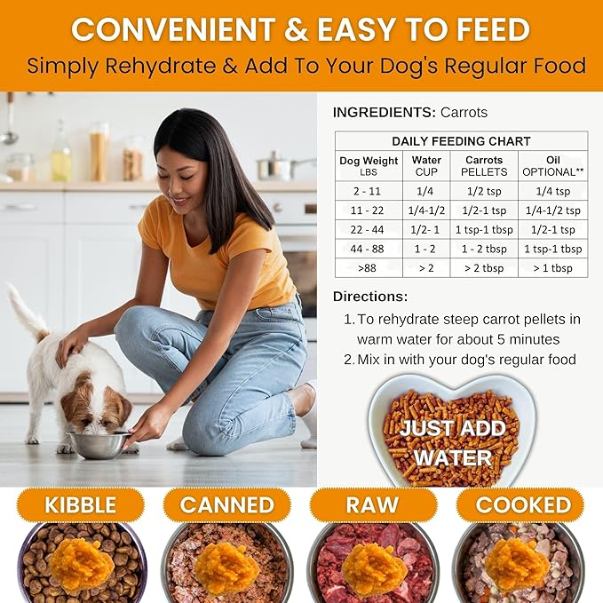 Olewo Original Carrots for Dogs - Fiber for Perfect Poop, Dehydrated Dog Food Toppers for Picky Eaters, Natural Skin & Coat Support, Multivitamin, Probiotics for Digestive & Gut Health, 1 lb