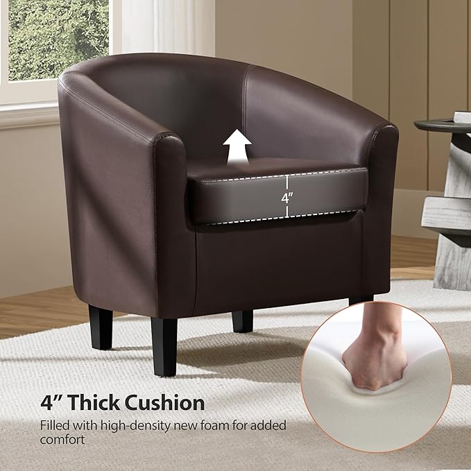 Yaheetech PU Leather Accent Chairs, Modern Barrel Chairs Side Chairs, Comfy Club Chairs with Soft Padded, 2 Chairs for Living Room/Bedroom/Reading Room, Espresso, Set of 2