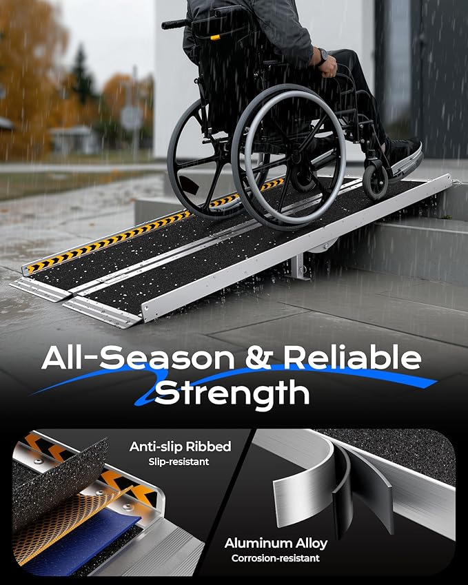 Portable Wheelchair Ramp 5ft, Non-Skid Aluminum Ramps for Wheelchairs for Home Steps, 800 LBS Capacity Handicap Ramp for Doorway, Threshold, Front Porch, Entry, Stairs 60" Lx 29.2" Wx2H