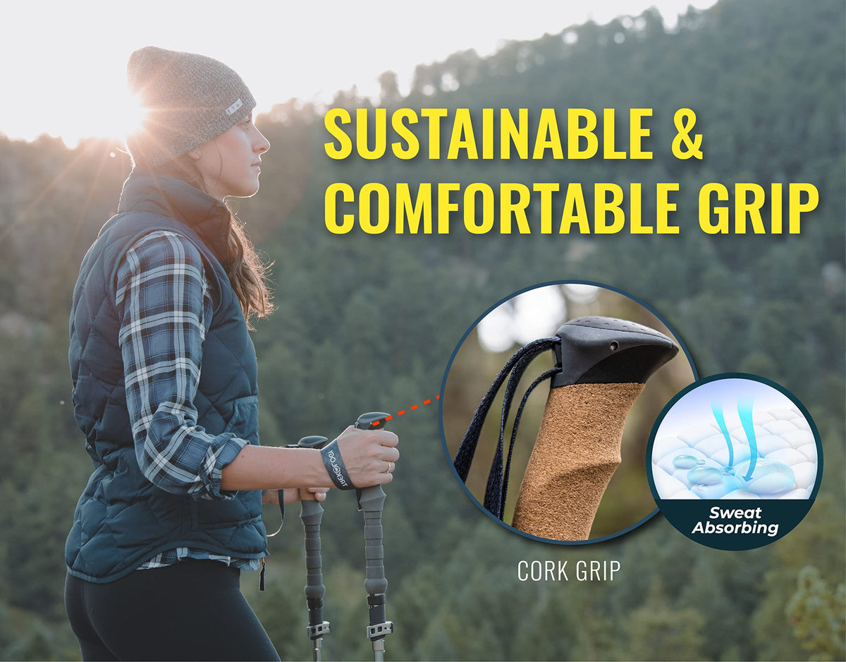 TREKOLOGY Trek-Z Cork Grip Trekking Poles – Lightweight Folding Hiking Poles, Adjustable Height, Compact Travel Design, Aircraft-Grade Aluminum Walking Sticks for Men & Women