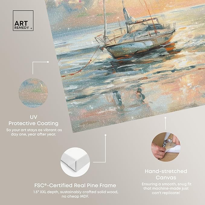 Art Remedy Boat On The Shore Gallery Wrapped Sailing 1 Piece Canvas Wall Art, 16" x 24", Gallery Wrapped