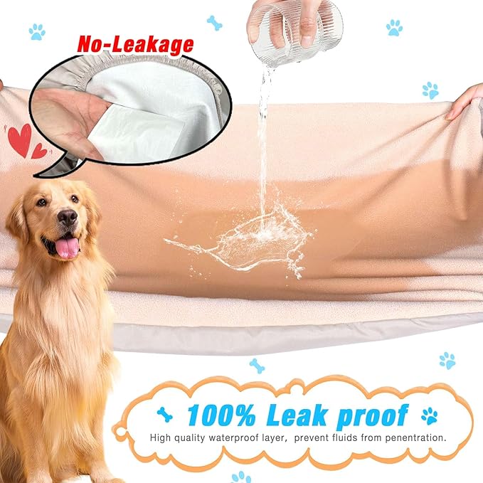 Dog Bed Covers Replacement Washable 100% Waterproof Dog Bed Sheets, Soft & Noiseless Pet Bed Cover 2 Pack 44" x 35" Beige