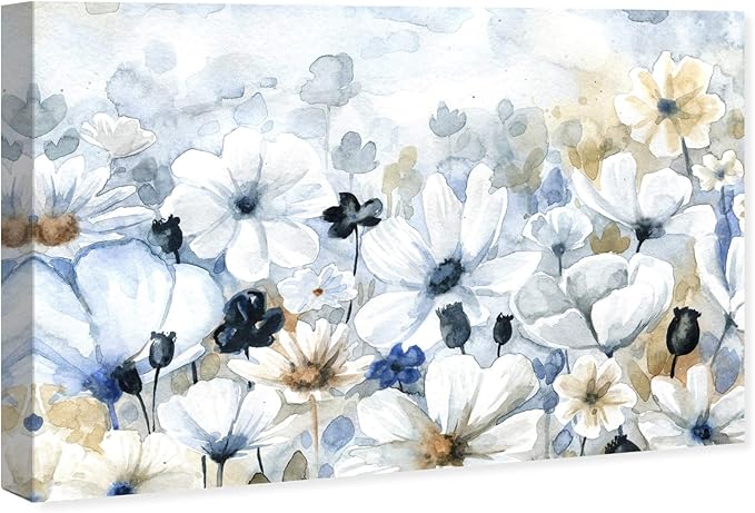 The Oliver Gal Artist Co. Floral and Botanical Wall Art Canvas Prints 'Fields Flowers Home Décor, 45 in x 30 in, Blue, White