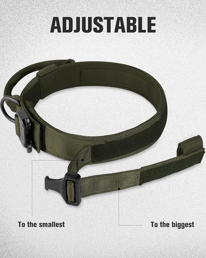 Joytale Tactical Dog Collar with Handle, Adjustable Heavy Duty Military Collar with 2 Patches for Training, Suitable for Medium Dogs, ArmyGreen, M