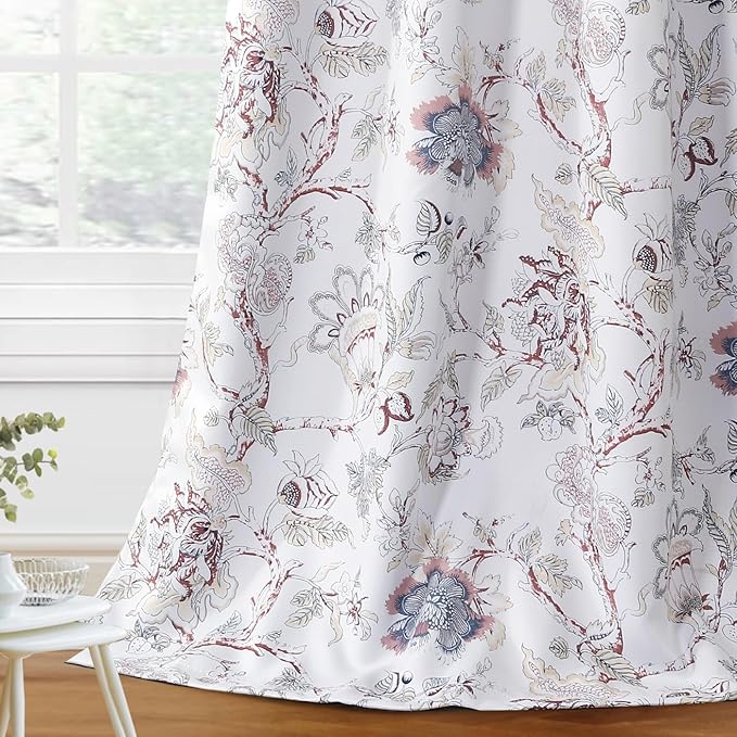 H.VERSAILTEX Blackout Curtains 84 Inch Length 2 Panels Set Floral Print Curtain Drapes for Living Room Thermal Insulated Grommet Window Curtains for Bedroom - Traditional Floral in Terracotta and Blue
