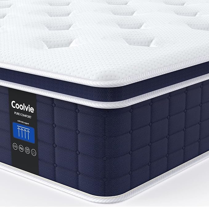 Coolvie 12 Inch King Size Mattress, Hybrid King Mattress in a Box, 3 Layer Premium Foam with Pocket Springs for Motion Isolation and Pressure Relieving, Medium Firm Feel, 100-Night Trial