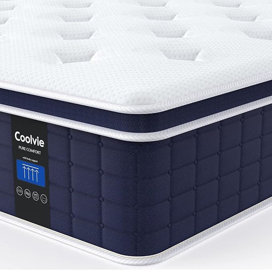 Coolvie 12 Inch King Size Mattress, Hybrid King Mattress in a Box, 3 Layer Premium Foam with Pocket Springs for Motion Isolation and Pressure Relieving, Medium Firm Feel, 100-Night Trial