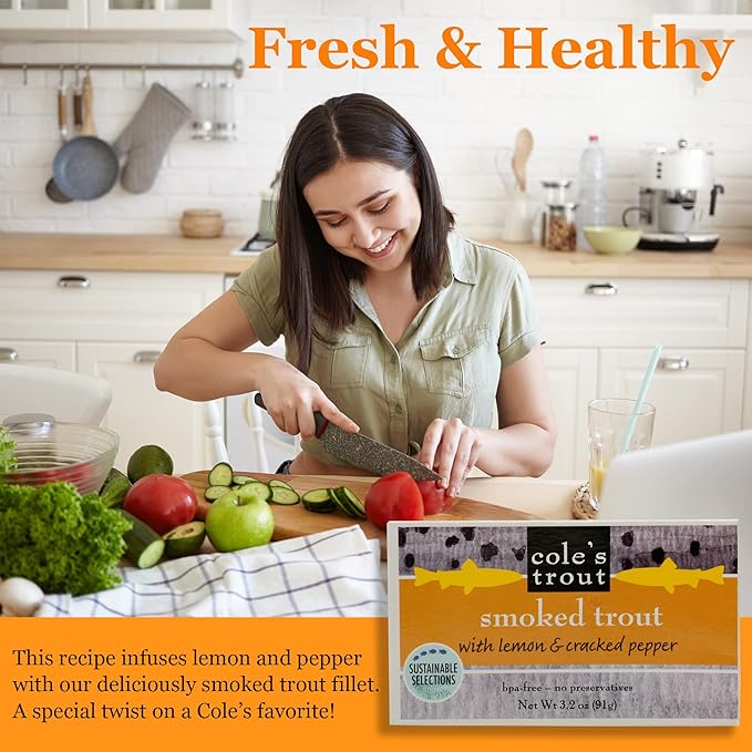COLE?™S - Smoked Trout Fillet with Lemon & Cracked Pepper | 3.2oz Hand-Packed Canned Fish | High in Protein & Vitamin D | Preservative Free | Single Unit