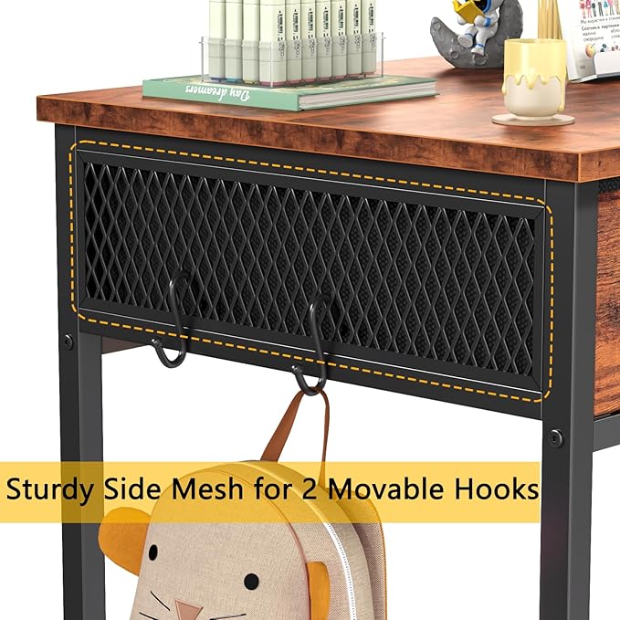 Furologee Small Computer Desk with 3 Fabric Drawers, 40 Inch Simple Home Office Desk, Writing Desk with Hooks, Study Table for Working Small Spaces, Makeup Desk for Bedroom, Rustic Brown