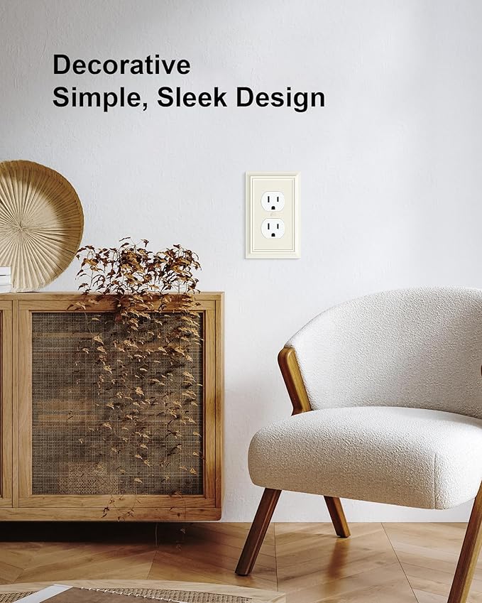 4-Pack Duplex Outlet Cover Plate, Decorative Light Almond Switch Plates and Outlet Covers, Natural Bamboo Fiber Wall Plates for Electrical Outlets, 1 Gang Receptacle Cover, Corrosion Resistant