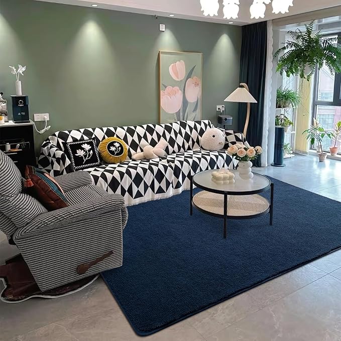 DweIke 6x9 Navy Blue Area Rugs for Bedroom, Super Soft Living Room Rug, Thickened Memory-Foam Throw Carpet, Non-Slip and Washable Carpets for Kids Boys Girls Room Dorm Nursery Home Decor