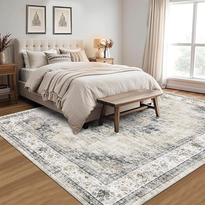 GarveeHome 4x6 Area Rug - Machine Washable, Soft, Non-Slip, Vintage, Indoor, Sage Green