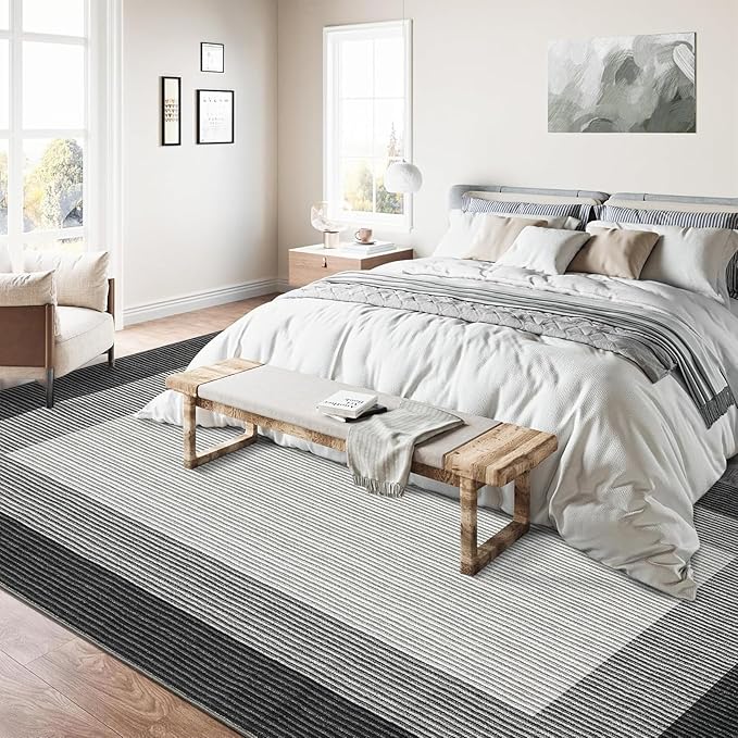 GarveeHome Machine Washable Rugs 5x7 Rugs for Bedroom Living Room, Modern Border Solid Rug Non-Slip Stain Resistant Neutral Accent Carpet for Dining Room Table Apartment Office Grey