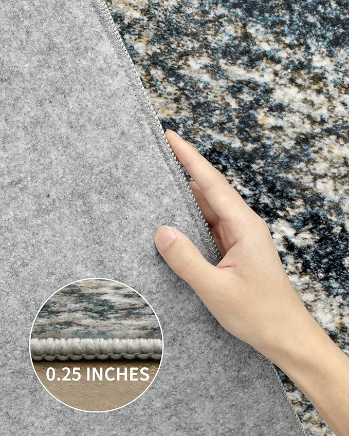 Art&Tuft Washable Rug, Anti-Slip Backing Abstract 4x6 Rug, Stain Resistant Rugs for Living Room, Foldable Machine Washable Area Rug (TPR19-Navy, 4'x6')