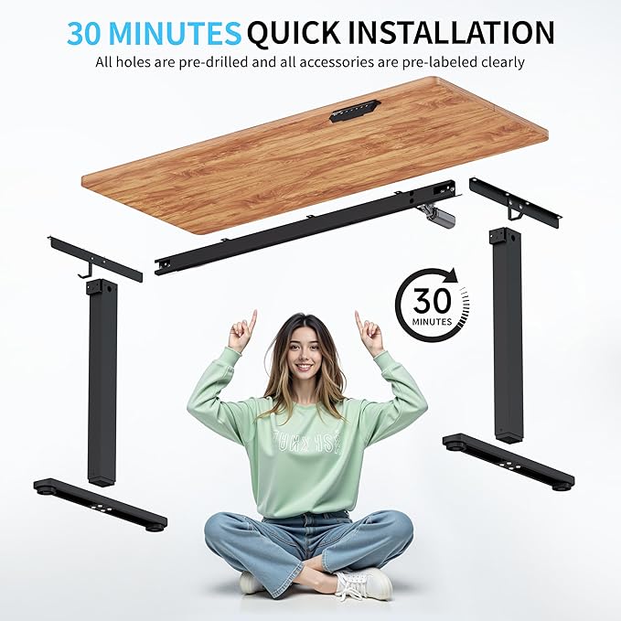 Electric Standing Desk, 55x24 inches Height Adjustable Desk, Sit to Stand Desks Memory Gaming Computer Workstation for Home Office, Light Rustic Brown