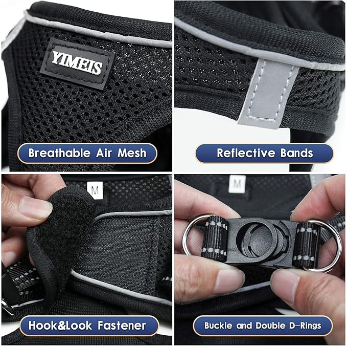 YIMEIS Dog Harness and Leash Set, No Pull Soft Mesh Pet Harness, Reflective Adjustable Puppy Vest for Small Medium Large Dogs, Cats (Black, X-Small (Pack of 1))
