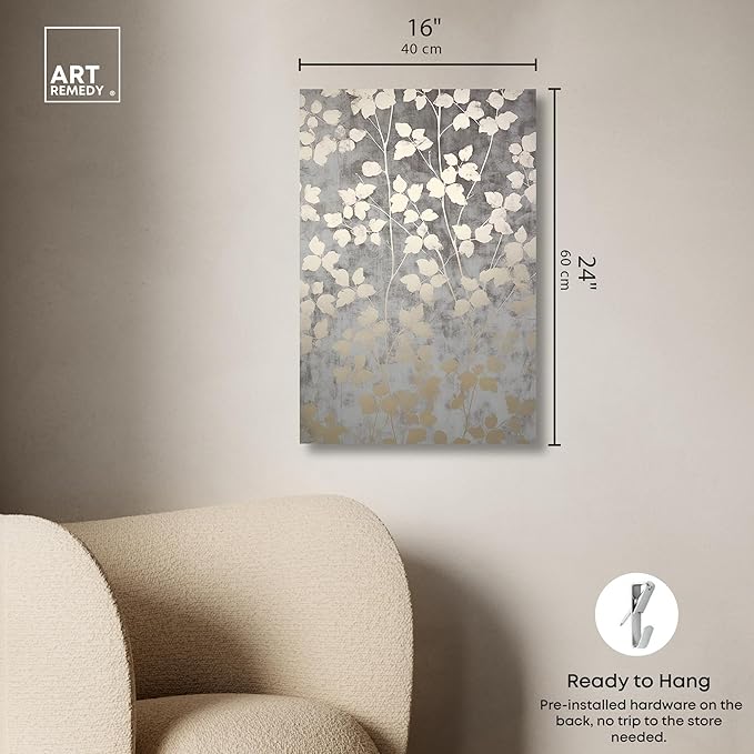 Art Remedy Silvery Gray Garden Canvas Elegant Floral Wall Art, Gallery Wrapped, 16" x 24"