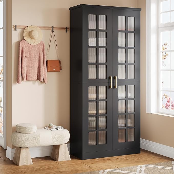 Tribesigns Tall Shoe Cabinet with Doors, 8-Tier Shoe Storage with Adjustable Shelves, Modern Shoe Organizer Shoe Rack Cabinet for Entryway, Hallway, Closet, Living Room, Black