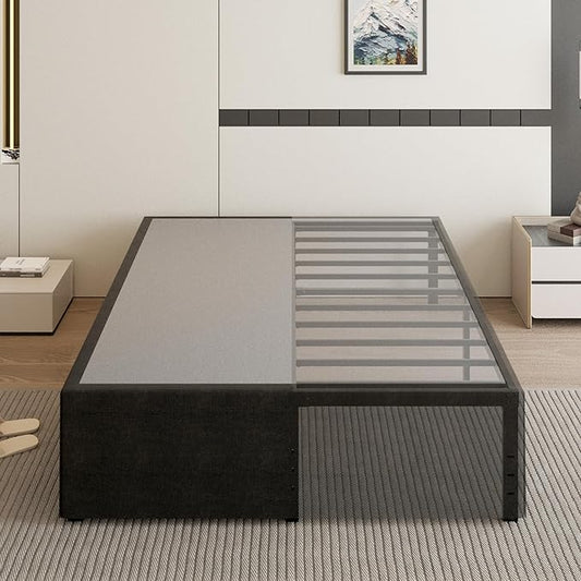 18 Inch California King Bed Frame with Black Bed Cover, Metal Cal King Bed Frame No Box Spring Needed, Heavy Duty Mattress Foundation, Easy Assembly, Noise Free