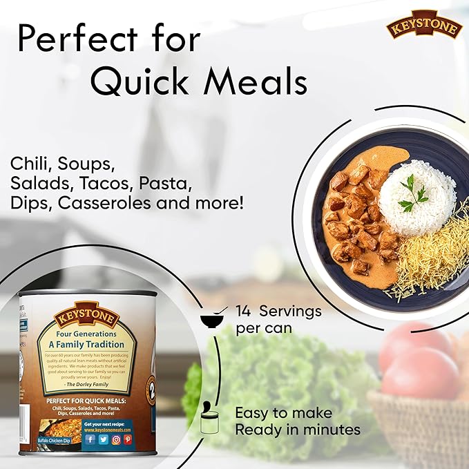 Keystone All Natural Premium Canned Chicken 28 Oz Fully Cooked | No Water Added | Ready to Meat | Quick Meals Emergency Survival Food Canned Meat Pack of 6