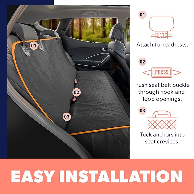 Active Pets Dog Car Seat Cover for Back Seat, Waterproof Pet Hammock Protector, Durable Nonslip Seat Protection SUV Truck, Standard 53"x56", Orange