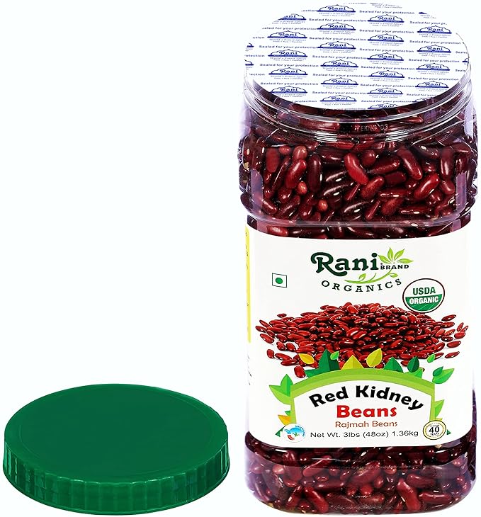 Rani Organic Red Kidney Beans (Rajmah Beans) Light 48oz (3lbs) 1.36kg Bulk PET Jar ~ All Natural | Vegan | Gluten Friendly | NON-GMO | Indian Origin | USDA Certified Organic