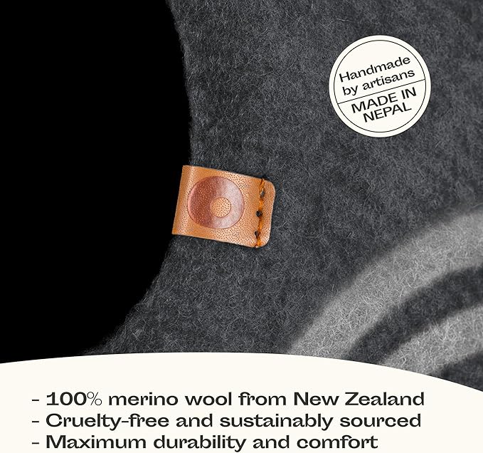 MEOWFIA Cat Cave ??Premium Felt Cat Bed for Indoor Cats, Handmade 100% Merino Wool (Large, Dark Grey)