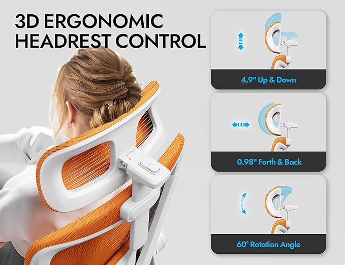 Ergonomic Office Chair - X-Shaped Computer Desk Chair Comfy, Gaming Chair, Office Chair with Lumbar Support, Mesh Office Chairs with Headrests, Desk Chair for Long Hours(White-Orange)