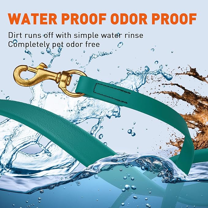 Viper Biothane K9 Working Dog Leash Waterproof Lead for Tracking Training Schutzhund Odor-Proof Long Line with Solid Brass Snap for Puppy Medium and Large Dogs, 33ft Blue Aqua