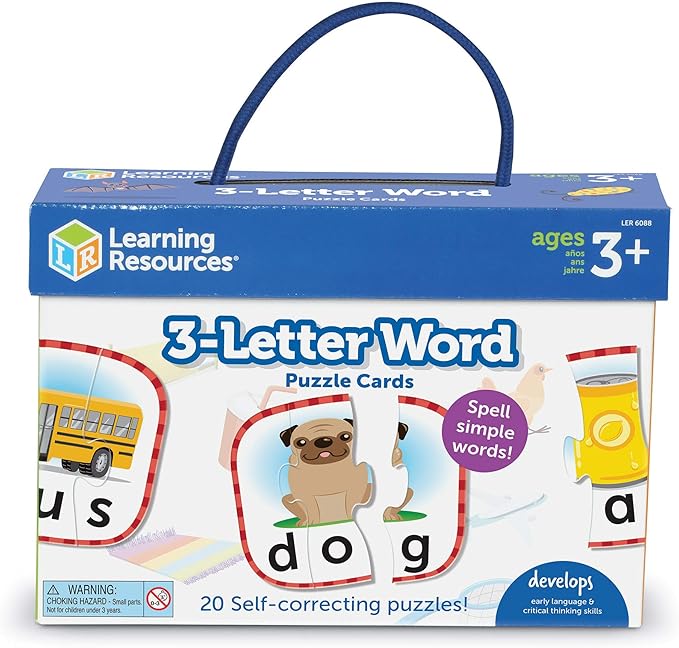 Learning Resources 3-Letter Word Puzzle Cards, Kindergarten Readniness, Self Correcting Puzzles, Ages 3+