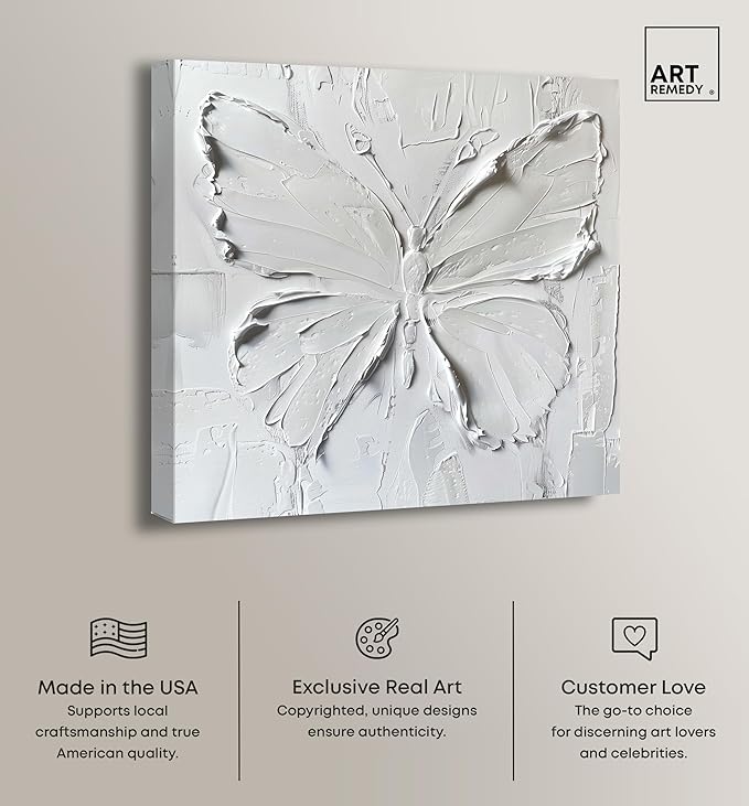 Art Remedy White Butterfly Canvas Elegant White Gold Wall Art, Gallery Wrapped, 24" x 24"