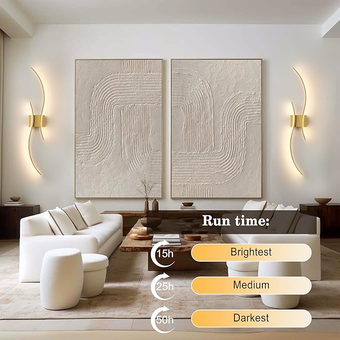 Battery Operated Wall Sconces with Remote Control, Stepless Colors 3000K-6000K & Dimming, LED Gold Wireless Wall Light for Living Room, Hallway, Bedroom, 39.3 Inch (1 Pack)