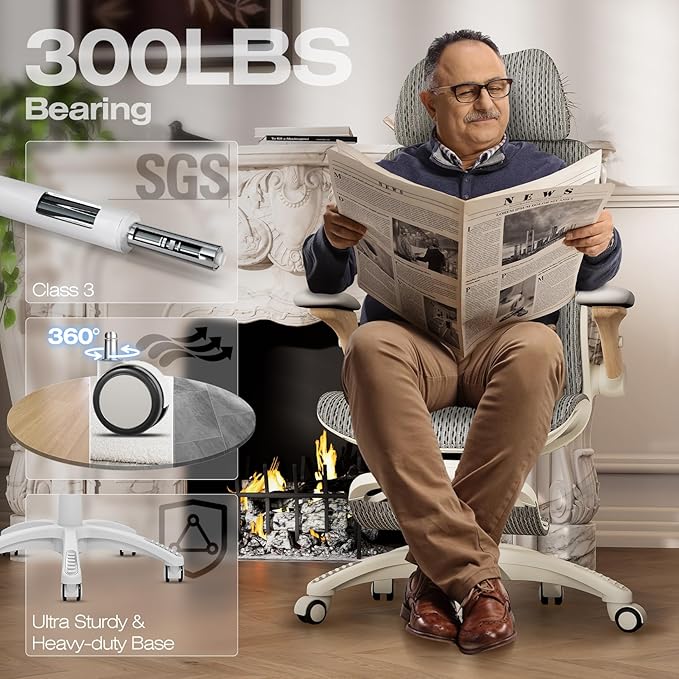 ELABEST X100 Ergonomic Office Chair with Footrest, Big and Tall Home Desk Chair with 5D Flip-Up Arms, Adjustable 3D Lumbar Support,High Back Rolling Computer Chair, Swivel Mesh Chairs (Foggy Morning)
