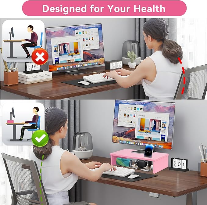21" Monitor Stand Riser with Phone Holder, Monitor Stand for Desk, Computer Monitor Stand, Desk Shelf for Top of Desk, Desktop Organizer for Laptop, Printer, TV