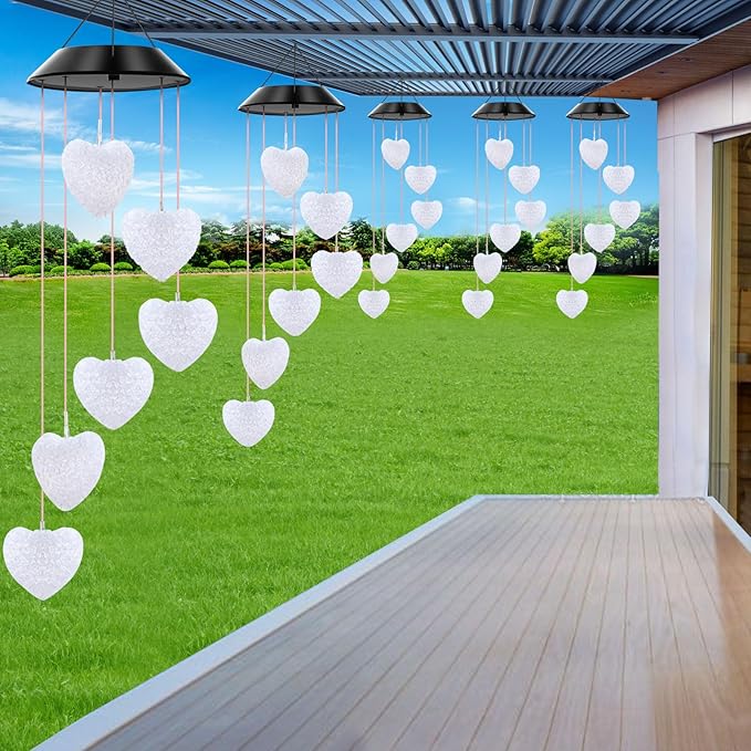 Solar Wind Chimes Outdoor Color Changing Lights, Gift for Women Mom Grandma Sister Best Gifts, Wind Chimes Unique Outdoor Garden Yard Decor (Heart)