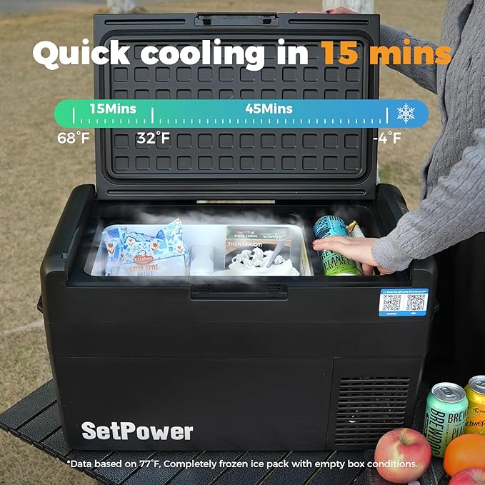 Setpower 12V Refrigerator 21 Quart Portable Freezer 50 Hours Keep Cool,Electric Cooler for Vehicles Car Refrigerator 12V Portable Fridge for Car Camping Truck Van RV SUV Road Trip Travel RF20