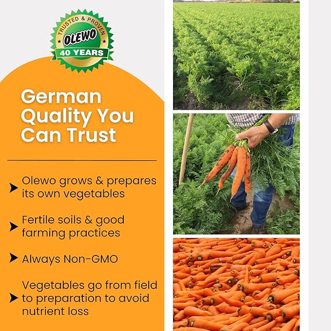 Olewo Original Carrots for Dogs - Fiber for Perfect Poop, Dehydrated Dog Food Toppers for Picky Eaters, Natural Skin & Coat Support, Multivitamin, Probiotics for Digestive & Gut Health, 1 lb