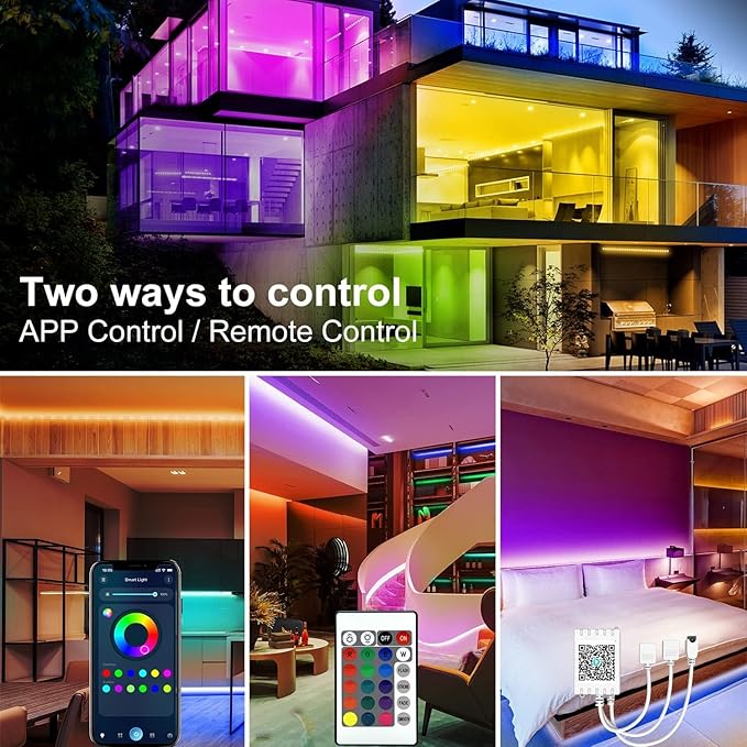 DAYBETTER LED Strip Lights 130 ft (2 Rolls of 65.6ft), LED Lights Smart App Control Lighting Bedroom Rome Decor with Remote, RGB Music Sync Color Changing LED Lights for Bedroom Party