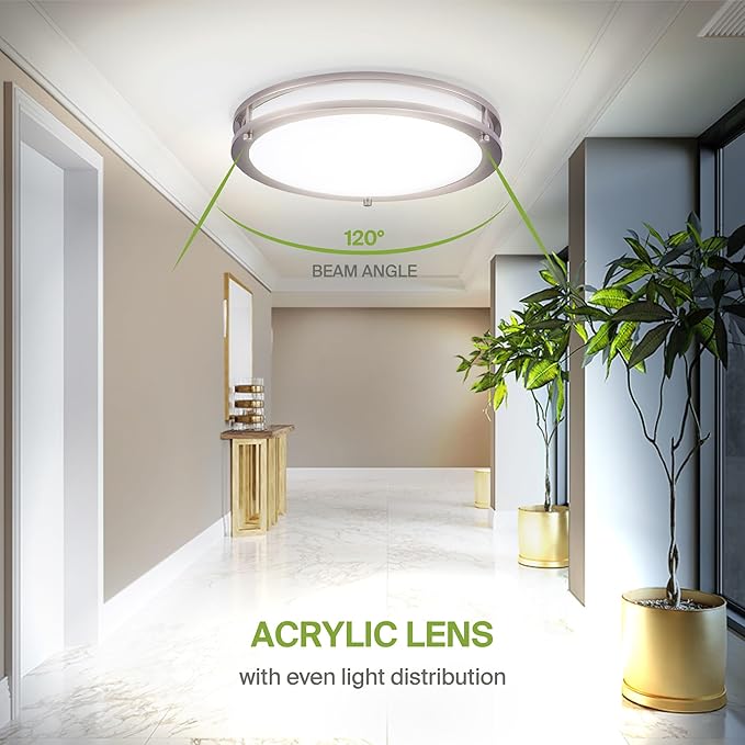 ASD LED 14" Round Flush Mount Lighting, Close to Ceiling Light Fixture | 3CCT, Dimmable, Energy Star, ETL Listed | 21W 1725LM 3000-5000K 100-277V | Low Profile Double Ring Lamp | Nickel, 4 Pack