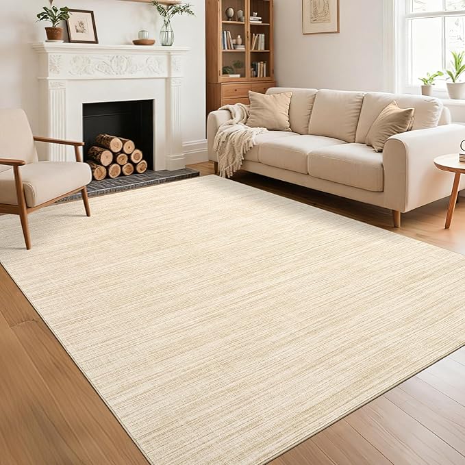 Modern Solid Color Area Rug 10x13 Large Living Room Area Rug Washable Abstract Bedroom Rugs Non Slip Boho Dining Room Throw Carpet Soft Stain Resistant Minimalist Rugs for Nursery Home Office, Beige