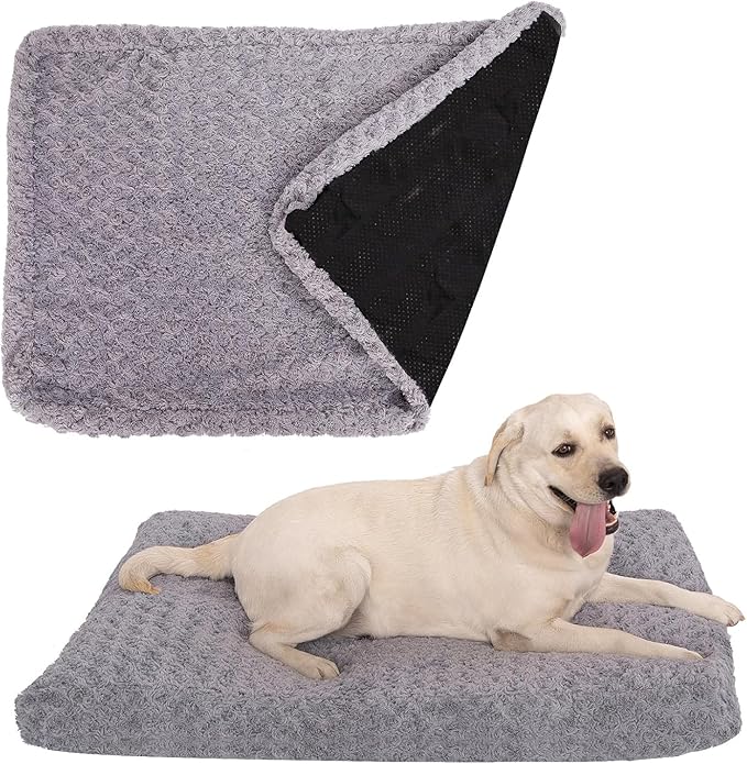 Faux Fur Dog Bed Covers – Ultra Soft Rose Velvet, Removable & Washable, Cozy & Durable,Large Pet Bed Cover Only (No Filling) – Gray, (Rose Velvet Gray, 44" L x 32" W x 4.5" Th)