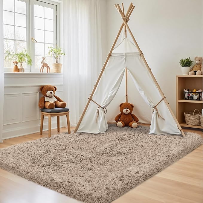 4x6 Area Rug for Living Room: Ultra Soft Fluffy Rug Modern Large Thicked Shag Rug for Bedroom Non Slip Indoor Fuzzy Carpets for Girls Kids Room Nursery Dorm Home Decor Camel