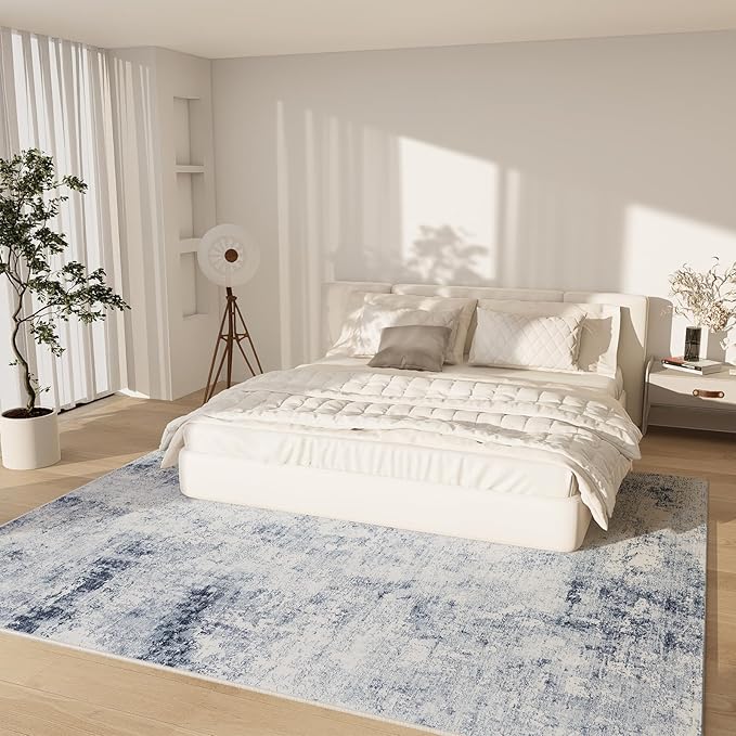 Washable Living Room Area Rugs: 6'x9' Large Rug Stain Resistant Distressed Abstract Rug Non Slip Low Pile Faux Wool Soft Rug for Bedroom Bedside Kitchen Dining Room Farmhouse Nursery Kids Playroom