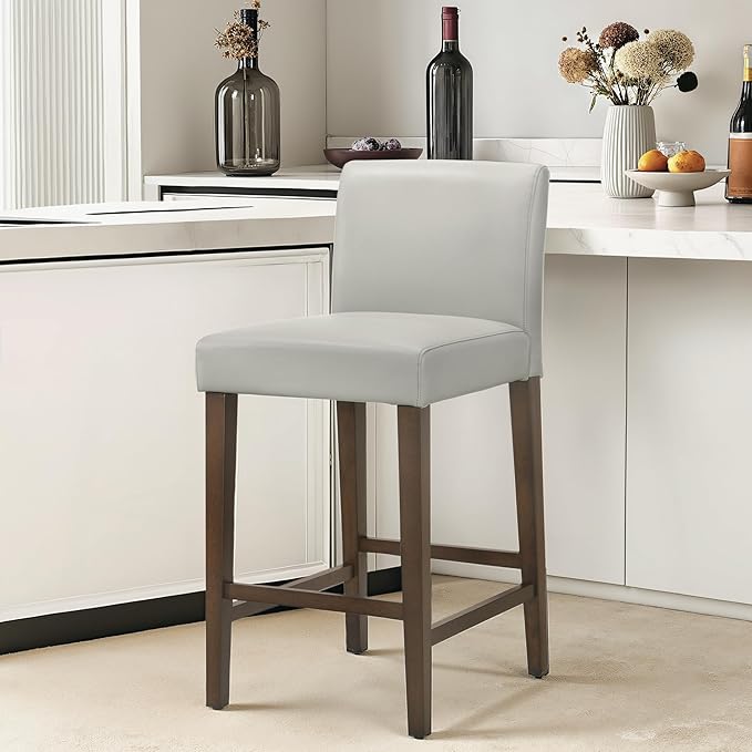 CHITA Counter Height Bar Stools Set of 2, 27" H Seat Height Upholstered Barstools, PU Leather in Creamy Grey