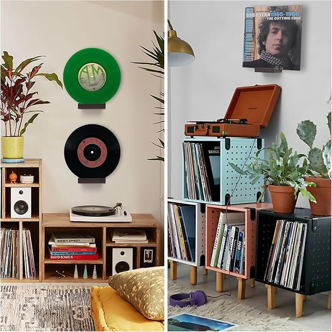 Wood Vinyl Record Shelf Wall Mount, Small Wall Record Holder Display Shelf, Vinyl Record Shelves Record Album Display Holder for LP, CD, Book Art Storage Vintage Home Decor (6, Dark Walnut)