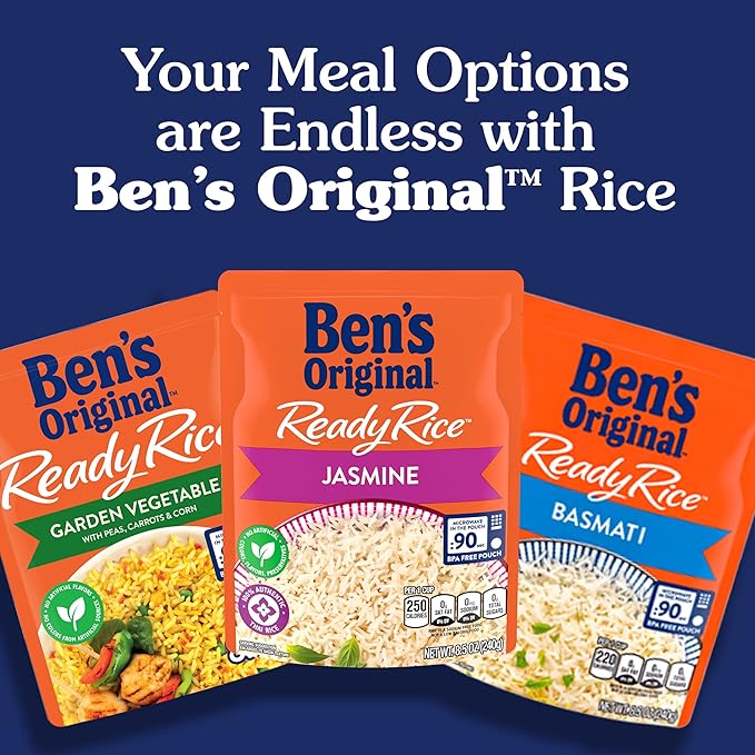 BEN'S ORIGINAL Ready Rice Whole Grain Medley Flavored Rice, Easy Dinner Side, 8.5 Oz Pouch (Pack of 12)