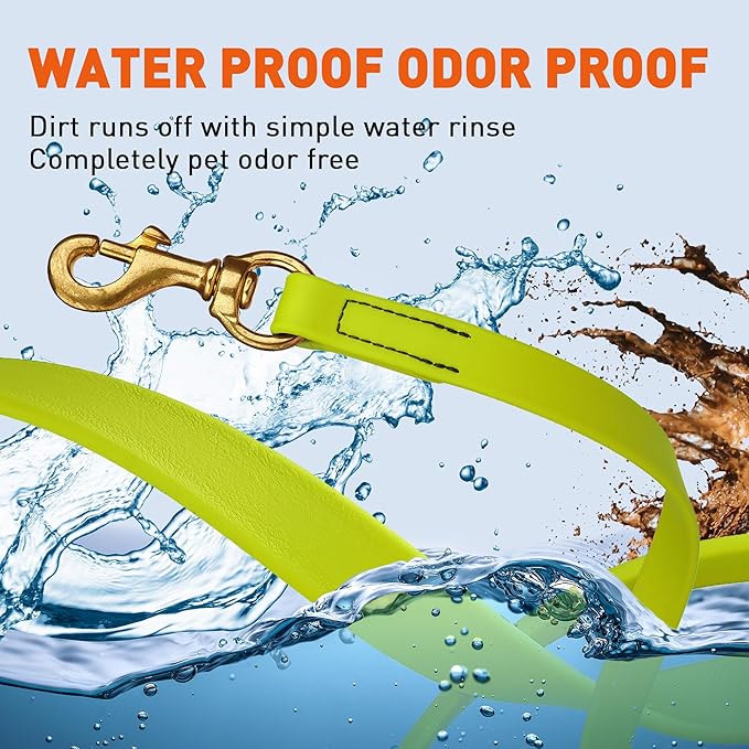 Viper Biothane K9 Working Dog Leash Waterproof Lead for Tracking Training Schutzhund Odor-Proof Long Line with Solid Brass Snap for Puppy Medium and Large Dogs, 33ft Safety Yellow