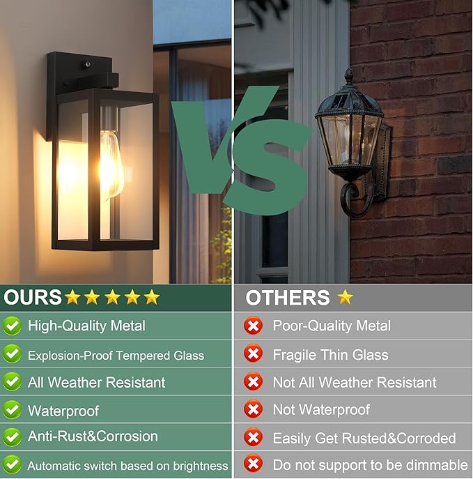 Dawn to Dusk Outdoor Sensor Light Fixture Waterproof Porch Lights Anti-Rust Exterior Wall Lighting Outdoor Wall Lantern for Patio Front Door Garage House